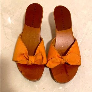 RALPH LAUREN wood mules w orange bows sz 6 New